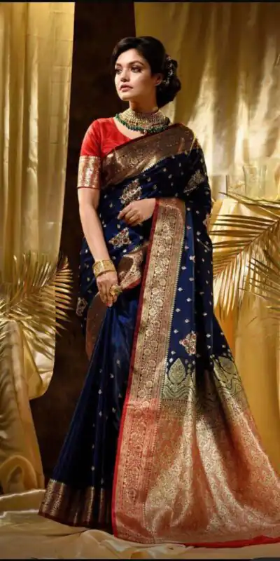 KPR 227 Navy Blue in Color Soft Lichi Silk. Lace Border & Lace Work Saree Grab it for ₹1399. Delivery 4-6 Working Days. Shop now. | Creative Sarees, Embroidered Sarees, Bollywood Sarees, Designer Sarees, Ethnic Saree, Modern Digital sarees, Party Wear Sarees, Sarees