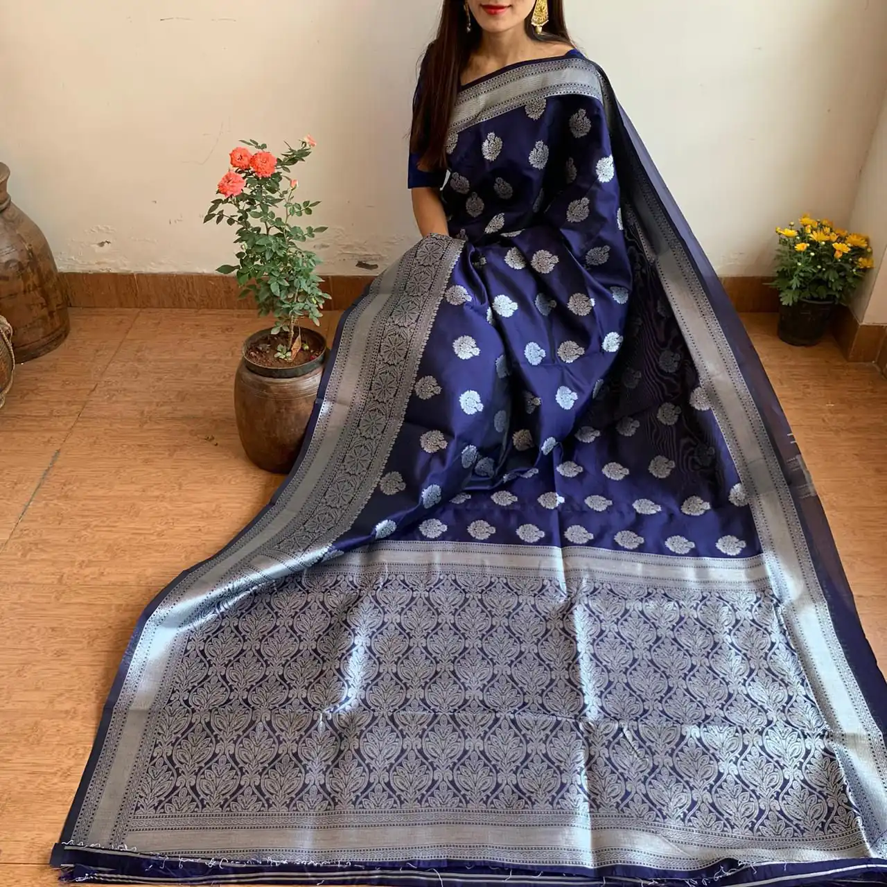 KPR 095 Navy Blue Soft Lichi Silk Saree with Lace Border & Lace Work. Affordable Price ₹1399. Delivery 4-6 Working Days. Shop now. | Creative Sarees, Embroidered Sarees, Bollywood Sarees, Designer Sarees, Ethnic Saree, Modern Digital sarees, Party Wear Sarees, Sarees