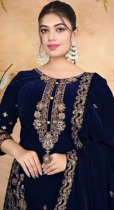 FC 1198 Navy Blue Velvet Salwar Suit with Embroidery Work & Lace Work. Festive Deal ₹2549. Delivery 4-6 Working Days. Shop now. | Casual Suits, Jump Suits, Tops & Bottoms, Track Suits, Trendy Wear, Creative suits, Designer Suits, Palazzo Suits, Party Wear Suits, Patiala Suits, Salwar suit, Straight Suits