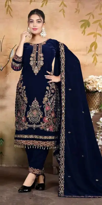 FC 1198 Navy Blue Velvet Salwar Suit with Embroidery Work & Lace Work. Festive Deal ₹2549. Delivery 4-6 Working Days. Shop now. | Casual Suits, Jump Suits, Tops & Bottoms, Track Suits, Trendy Wear, Creative suits, Designer Suits, Palazzo Suits, Party Wear Suits, Patiala Suits, Salwar suit, Straight Suits