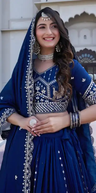 Ram 151 Navy Blue Vichitra Lehenga Choli Perfect for Wedding, Party, Haldi, Mehendi, Eid – . Best Price ₹2649. Delivery 4-6 Working Days. Shop now. | Bollywood Lehenga, Creative Lehenga, Designer Lehenga, Embroidered Lehenga, Lehenga, Party Wear Lehenga
