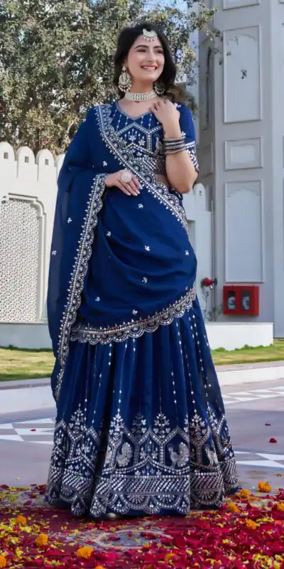 Ram 151 Navy Blue Vichitra Lehenga Choli Perfect for Wedding, Party, Haldi, Mehendi, Eid – . Best Price ₹2649. Delivery 4-6 Working Days. Shop now. | Bollywood Lehenga, Creative Lehenga, Designer Lehenga, Embroidered Lehenga, Lehenga, Party Wear Lehenga