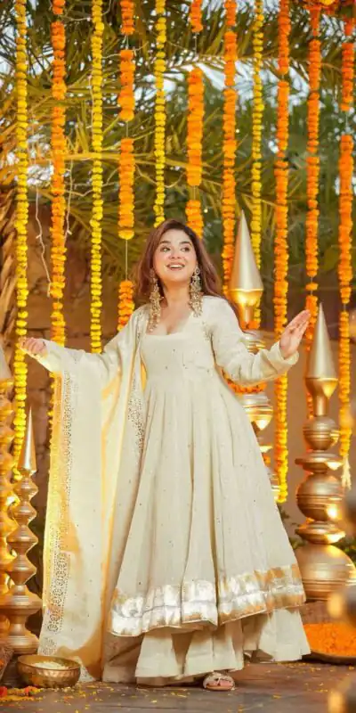 KD 1555 Off White Chinon Silk Gown Perfect for Wedding, Party, Engagement, Lohri, Diwali – . Grab it for ₹2149. Delivery 4-6 Working Days. Shop n | Bollywood Gowns, Creative Gowns, Designer Gowns, Embroidered Gowns, Gowns, Party Wear Gowns