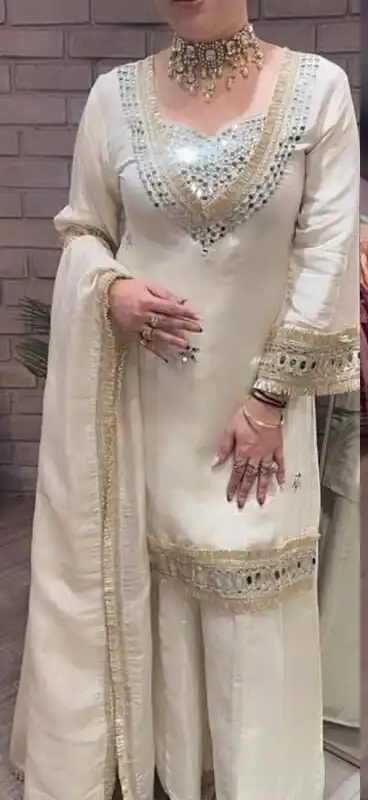 LG 2015 Off White Cosmos Salwar Suit Perfect for Wedding, Party, Karwa Chauth, Eid, Holi – . Exclusive Offer ₹2099. Delivery 4-6 Working Days. Shop now. | Casual Suits, Jump Suits, Creative suits, Designer Suits, Palazzo Suits, Party Wear Suits, Patiala Suits, Salwar suit, Straight Suits