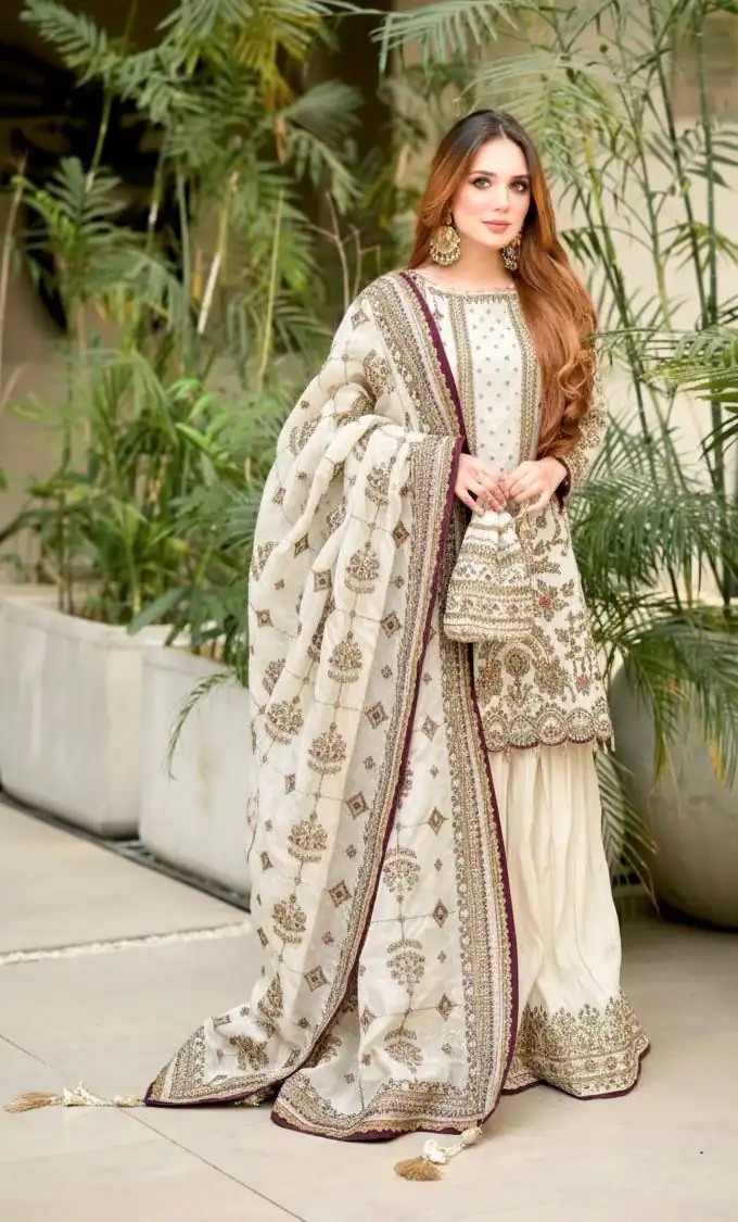AD 213 Off White Khajuri Crush Georgette Salwar Suit with Lace Work & Embroidery Work. Festive Deal ₹2649. Delivery 4-6 Working Days. Shop now. | Casual Suits, Jump Suits, Tops & Bottoms, Track Suits, Trendy Wear, Creative suits, Designer Suits, Palazzo Suits, Party Wear Suits, Patiala Suits, Salwar suit, Straight Suits