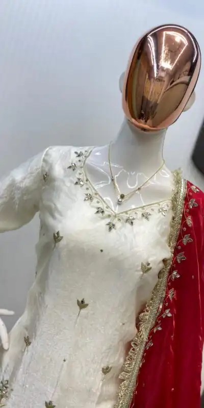 LG 1985 Off White Fandy Salwar Suit with Mirror Work & Embroidery Work. Introductory Price ₹2599. Delivery 4-6 Working Days. Shop now. | Casual Suits, Jump Suits, Tops & Bottoms, Track Suits, Trendy Wear, Creative suits, Designer Suits, Palazzo Suits, Party Wear Suits, Patiala Suits, Salwar suit, Straight Suits