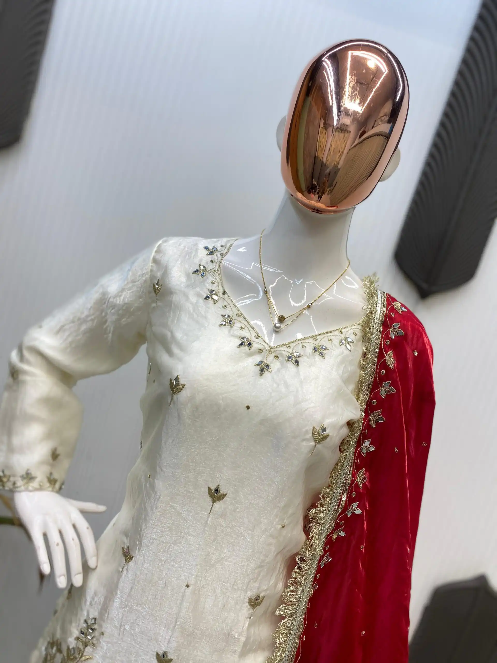 LG 1985 Off White Fandy Salwar Suit with Mirror Work & Embroidery Work. Introductory Price ₹2599. Delivery 4-6 Working Days. Shop now. | Casual Suits, Jump Suits, Tops & Bottoms, Track Suits, Trendy Wear, Creative suits, Designer Suits, Palazzo Suits, Party Wear Suits, Patiala Suits, Salwar suit, Straight Suits