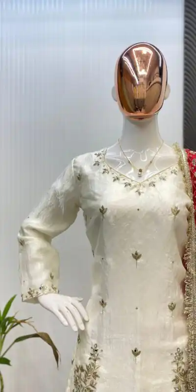 LG 1985 Off White Fandy Salwar Suit with Mirror Work & Embroidery Work. Introductory Price ₹2599. Delivery 4-6 Working Days. Shop now. | Casual Suits, Jump Suits, Tops & Bottoms, Track Suits, Trendy Wear, Creative suits, Designer Suits, Palazzo Suits, Party Wear Suits, Patiala Suits, Salwar suit, Straight Suits