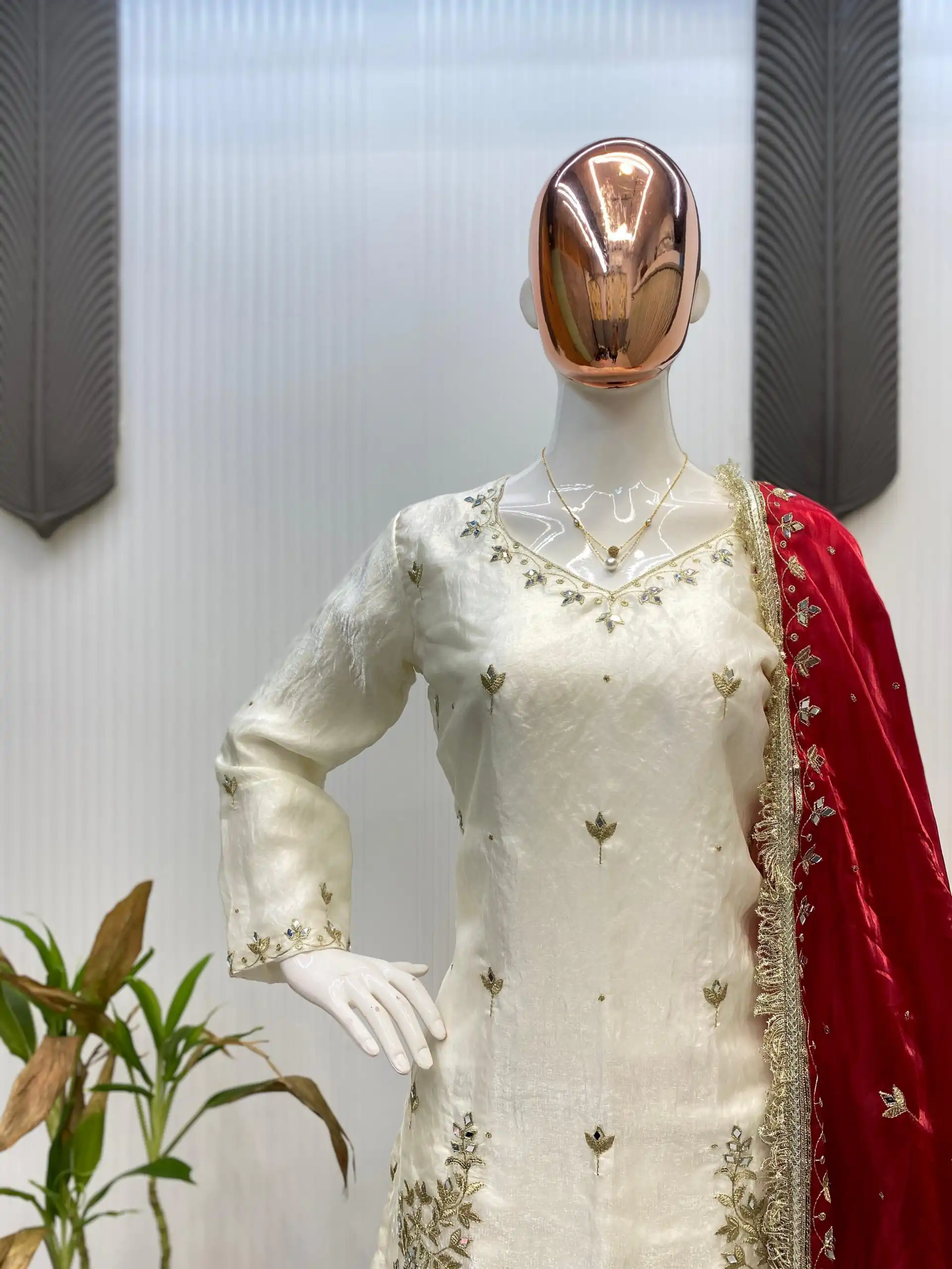 LG 1985 Off White Fandy Salwar Suit with Mirror Work & Embroidery Work. Introductory Price ₹2599. Delivery 4-6 Working Days. Shop now. | Casual Suits, Jump Suits, Tops & Bottoms, Track Suits, Trendy Wear, Creative suits, Designer Suits, Palazzo Suits, Party Wear Suits, Patiala Suits, Salwar suit, Straight Suits