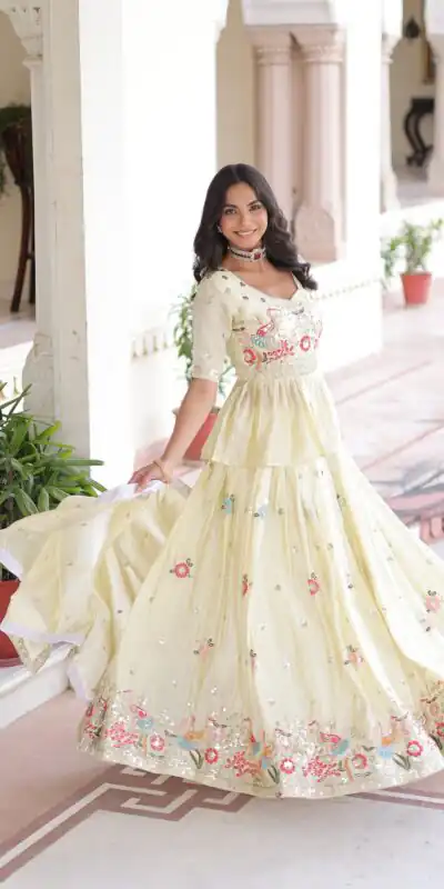 KA 5060 Off White Gold Crush Lehenga Choli Perfect for Wedding, Party, Bridal Wear, Makar Sankranti, Raksha Bandhan – . Exclusive Offer ₹2649. Del | Bollywood Lehenga, Creative Lehenga, Designer Lehenga, Embroidered Lehenga, Lehenga, Party Wear Lehenga