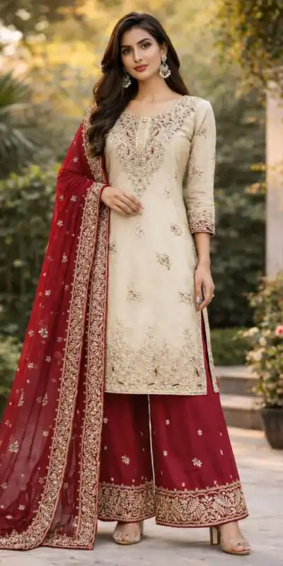 VLM 316 Off White Organza Silk with Embroidery Work & Lace Work. Salwar Suit Now at just ₹2049. Delivery 4-6 Working Days. Shop now. | Casual Suits, Jump Suits, Tops & Bottoms, Track Suits, Trendy Wear, Creative suits, Designer Suits, Palazzo Suits, Party Wear Suits, Patiala Suits, Salwar suit, Straight Suits