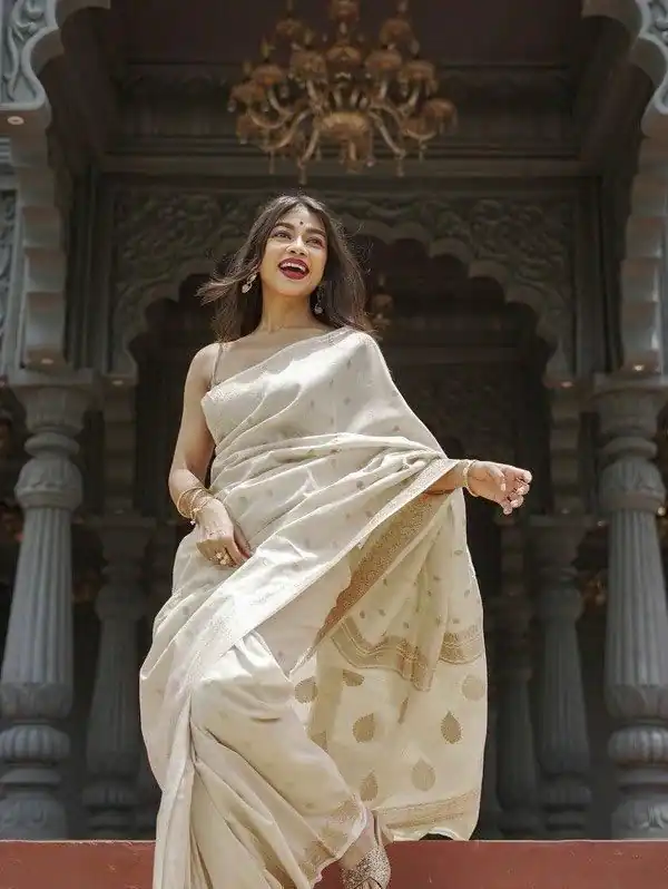 KP 6040 Off White Soft Lilan Slab Saree with Weaving Work Designer Work. Festive Deal ₹1399. Delivery 4-6 Working Days. Shop now. | Creative Sarees, Embroidered Sarees, Bollywood Sarees, Designer Sarees, Ethnic Saree, Modern Digital sarees, Party Wear Sarees, Sarees