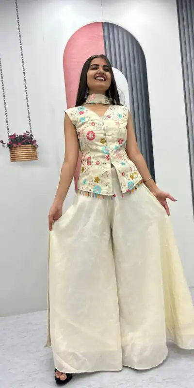 PC 451 Off White Tissue Simmer Salwar Suit with Embroidery Work. Available at ₹2549 only. Delivery 4-6 Working Days. Shop now. | Casual Suits, Jump Suits, Tops & Bottoms, Track Suits, Trendy Wear, Creative suits, Designer Suits, Palazzo Suits, Party Wear Suits, Patiala Suits, Salwar suit, Straight Suits