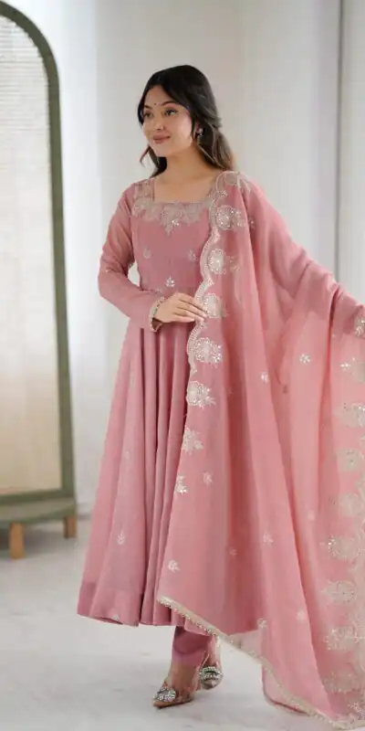 ZF 5011 Onion Crunchy Silk Gown with Embroidery Work. Wedding, Party, Festive, Events Best Price ₹2099. Delivery 4-6 Working Days. Shop now. | Bollywood Gowns, Creative Gowns, Designer Gowns, Embroidered Gowns, Gowns, Party Wear Gowns