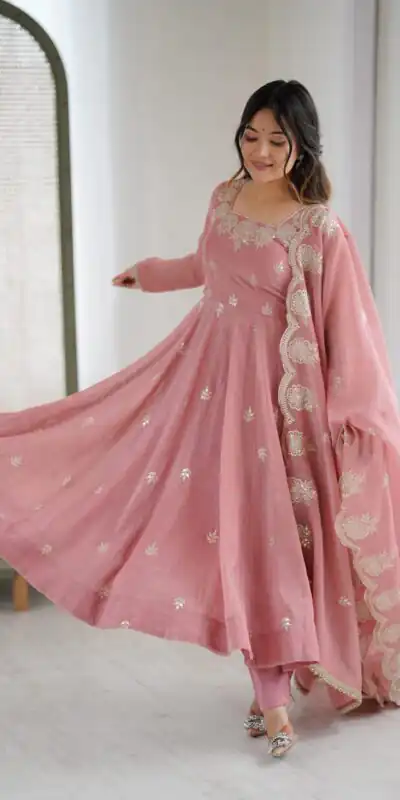ZF 5011 Onion Crunchy Silk Gown with Embroidery Work. Wedding, Party, Festive, Events Best Price ₹2099. Delivery 4-6 Working Days. Shop now. | Bollywood Gowns, Creative Gowns, Designer Gowns, Embroidered Gowns, Gowns, Party Wear Gowns