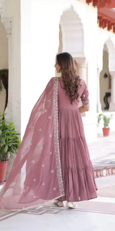 KA 1213 Onion Faux Blooming Gown with Embroidery Work & Sequins Work. Best Price ₹2449. Delivery 4-6 Working Days. Shop now. | Bollywood Gowns, Creative Gowns, Designer Gowns, Embroidered Gowns, Gowns, Party Wear Gowns