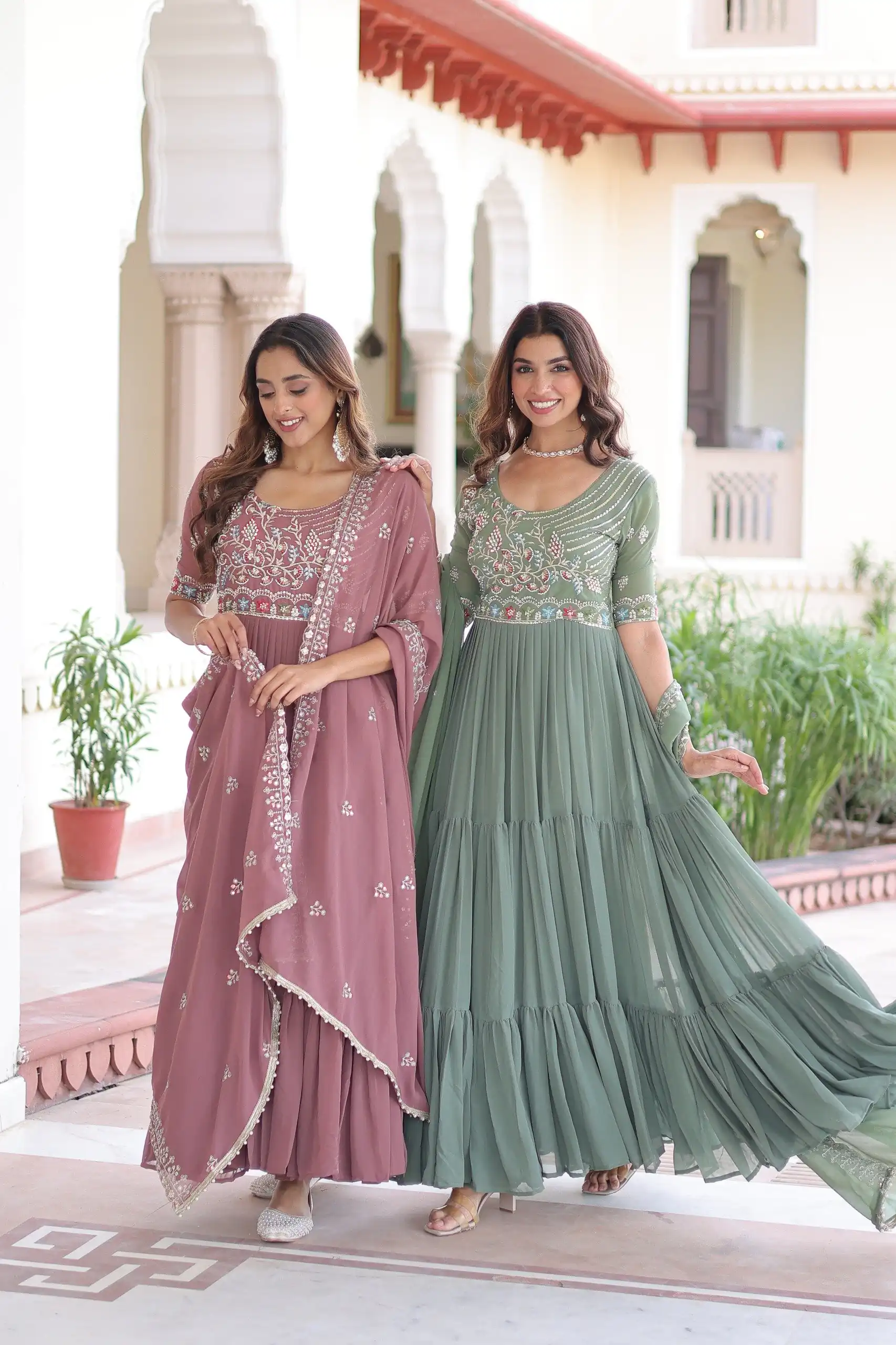 KA 1213 Onion Faux Blooming Gown with Embroidery Work & Sequins Work. Best Price ₹2449. Delivery 4-6 Working Days. Shop now. | Bollywood Gowns, Creative Gowns, Designer Gowns, Embroidered Gowns, Gowns, Party Wear Gowns