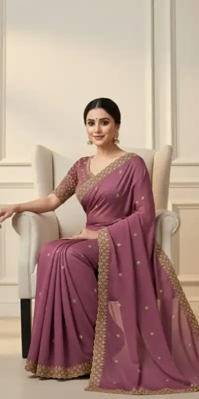 JR 659 Onion in Color Star Georgette Embroidery Work Saree . Available at ₹1799 only. Delivery 4-6 Working Days. Shop now. | Creative Sarees, Embroidered Sarees, Bollywood Sarees, Designer Sarees, Ethnic Saree, Modern Digital sarees, Party Wear Sarees, Sarees