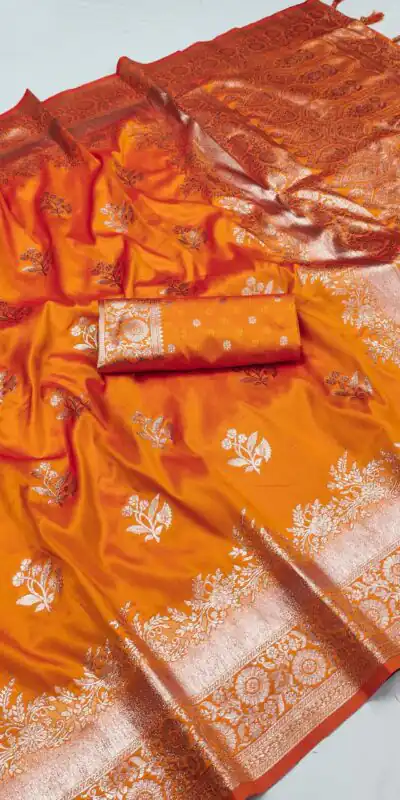 MB 39 Orange Color Banarasi Silk Saree with Lace Work & Zari Work. Grab it for ₹1999. Delivery 4-6 Working Days. Shop now. | Creative Sarees, Embroidered Sarees, Bollywood Sarees, Designer Sarees, Ethnic Saree, Modern Digital sarees, Party Wear Sarees, Sarees