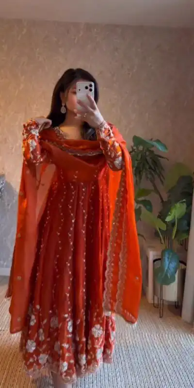 RTC 5953 Orange Fendy Silk Salwar Suit Sequence Work with Designer Work. Introductory Price ₹2499. Delivery 4-6 Working Days. Shop now. | Casual Suits, Jump Suits, Tops & Bottoms, Track Suits, Trendy Wear, Creative suits, Designer Suits, Palazzo Suits, Party Wear Suits, Patiala Suits, Salwar suit, Straight Suits