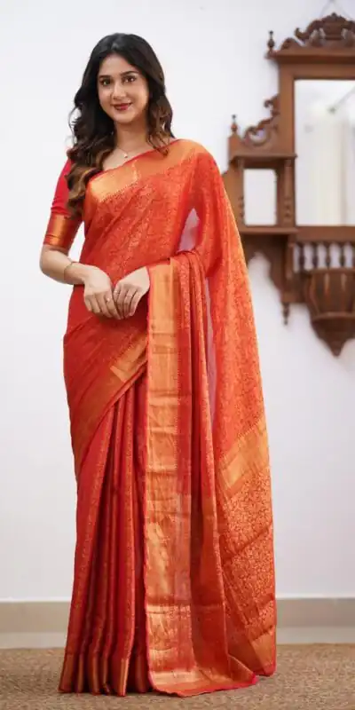 KPR 168 Orange in Soft Lichi Silk Lace Border & Lace Work Saree . Available at ₹1299 only. Delivery 4-6 Working Days. Shop now. | Creative Sarees, Embroidered Sarees, Bollywood Sarees, Designer Sarees, Ethnic Saree, Modern Digital sarees, Party Wear Sarees, Sarees