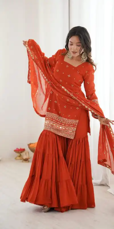 SRK 5317 Orange Georgette Salwar Suit with Embroidery Work. Wedding, Party, Festive Best Price ₹2399. Delivery 4-6 Working Days. Shop now. | Casual Suits, Jump Suits, Tops & Bottoms, Track Suits, Trendy Wear, Creative suits, Designer Suits, Palazzo Suits, Party Wear Suits, Patiala Suits, Salwar suit, Straight Suits