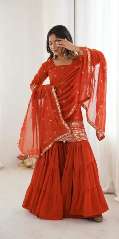 SRK 5317 Orange Georgette Salwar Suit with Embroidery Work. Wedding, Party, Festive Best Price ₹2399. Delivery 4-6 Working Days. Shop now. | Casual Suits, Jump Suits, Tops & Bottoms, Track Suits, Trendy Wear, Creative suits, Designer Suits, Palazzo Suits, Party Wear Suits, Patiala Suits, Salwar suit, Straight Suits