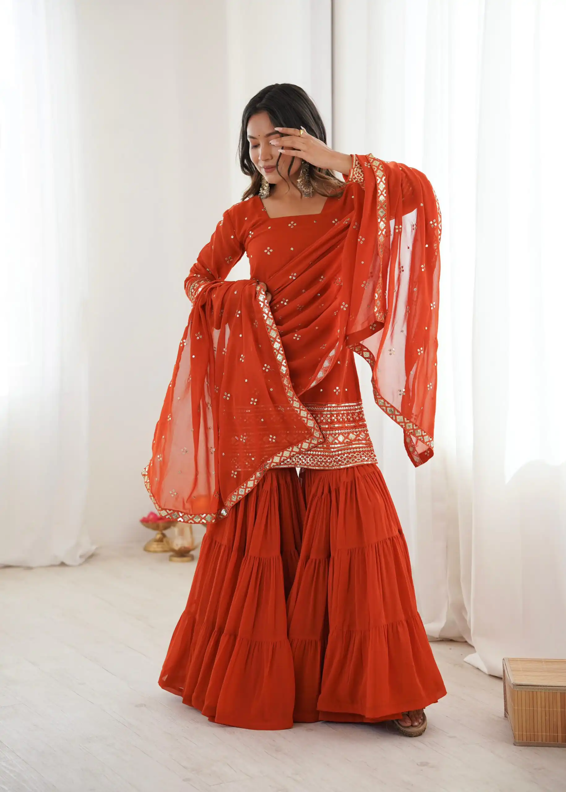 SRK 5317 Orange Georgette Salwar Suit with Embroidery Work. Wedding, Party, Festive Best Price ₹2399. Delivery 4-6 Working Days. Shop now. | Casual Suits, Jump Suits, Tops & Bottoms, Track Suits, Trendy Wear, Creative suits, Designer Suits, Palazzo Suits, Party Wear Suits, Patiala Suits, Salwar suit, Straight Suits