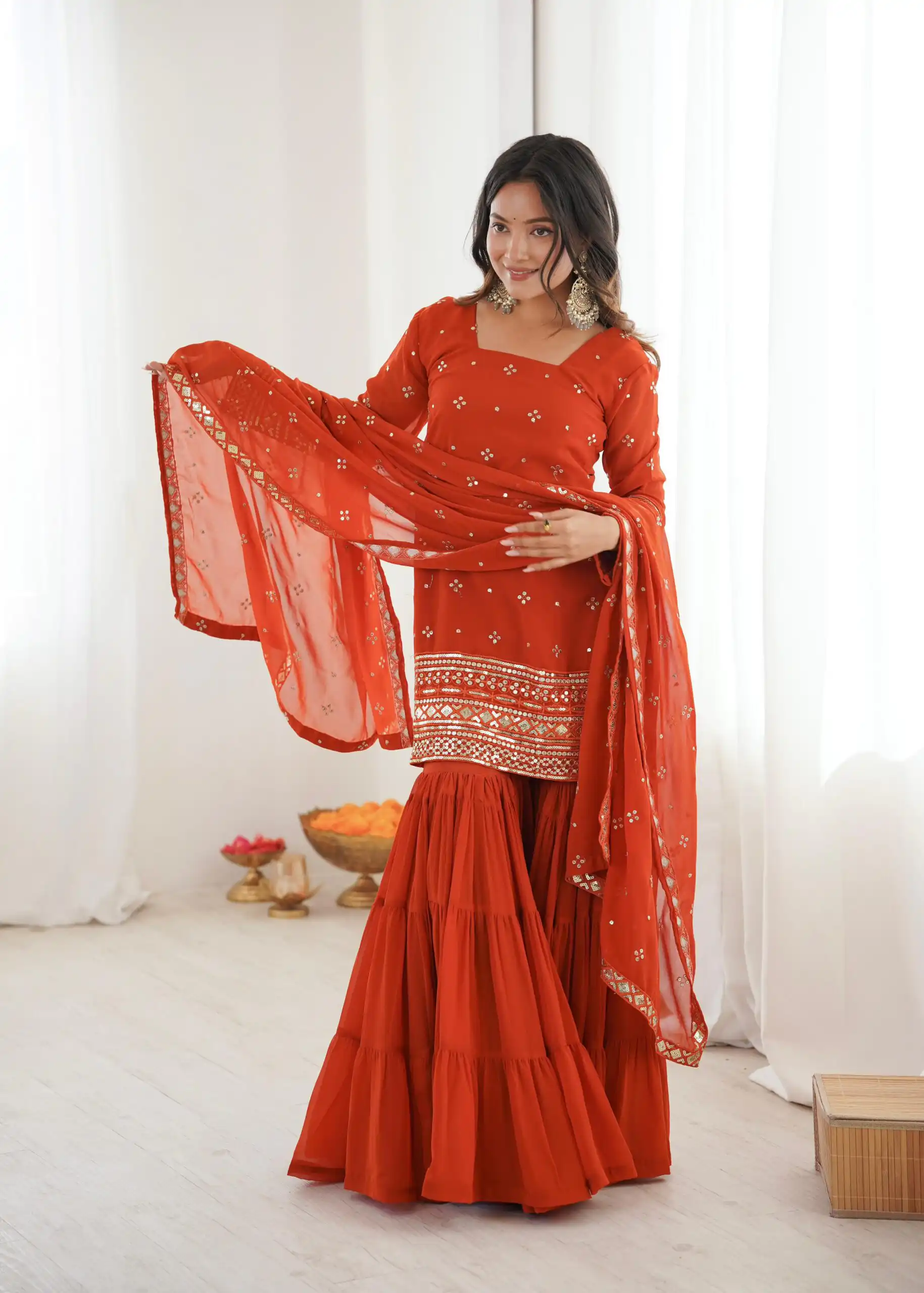 SRK 5317 Orange Georgette Salwar Suit with Embroidery Work. Wedding, Party, Festive Best Price ₹2399. Delivery 4-6 Working Days. Shop now. | Casual Suits, Jump Suits, Tops & Bottoms, Track Suits, Trendy Wear, Creative suits, Designer Suits, Palazzo Suits, Party Wear Suits, Patiala Suits, Salwar suit, Straight Suits