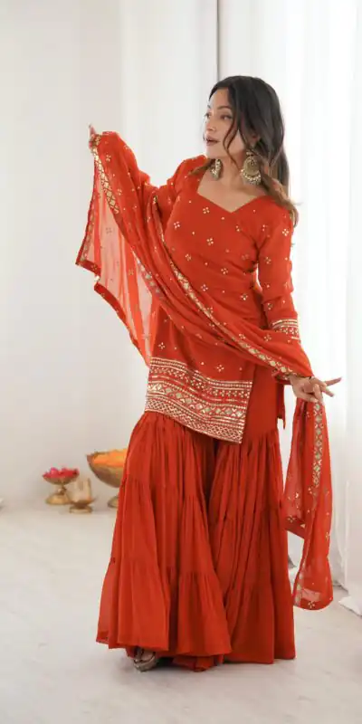 SRK 5317 Orange Georgette Salwar Suit with Embroidery Work. Wedding, Party, Festive Best Price ₹2399. Delivery 4-6 Working Days. Shop now. | Casual Suits, Jump Suits, Tops & Bottoms, Track Suits, Trendy Wear, Creative suits, Designer Suits, Palazzo Suits, Party Wear Suits, Patiala Suits, Salwar suit, Straight Suits