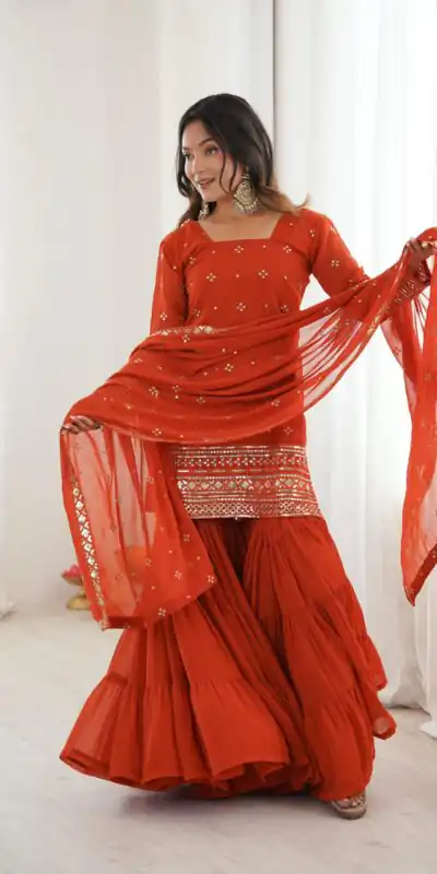 SRK 5317 Orange Georgette Salwar Suit with Embroidery Work. Wedding, Party, Festive Best Price ₹2399. Delivery 4-6 Working Days. Shop now. | Casual Suits, Jump Suits, Tops & Bottoms, Track Suits, Trendy Wear, Creative suits, Designer Suits, Palazzo Suits, Party Wear Suits, Patiala Suits, Salwar suit, Straight Suits