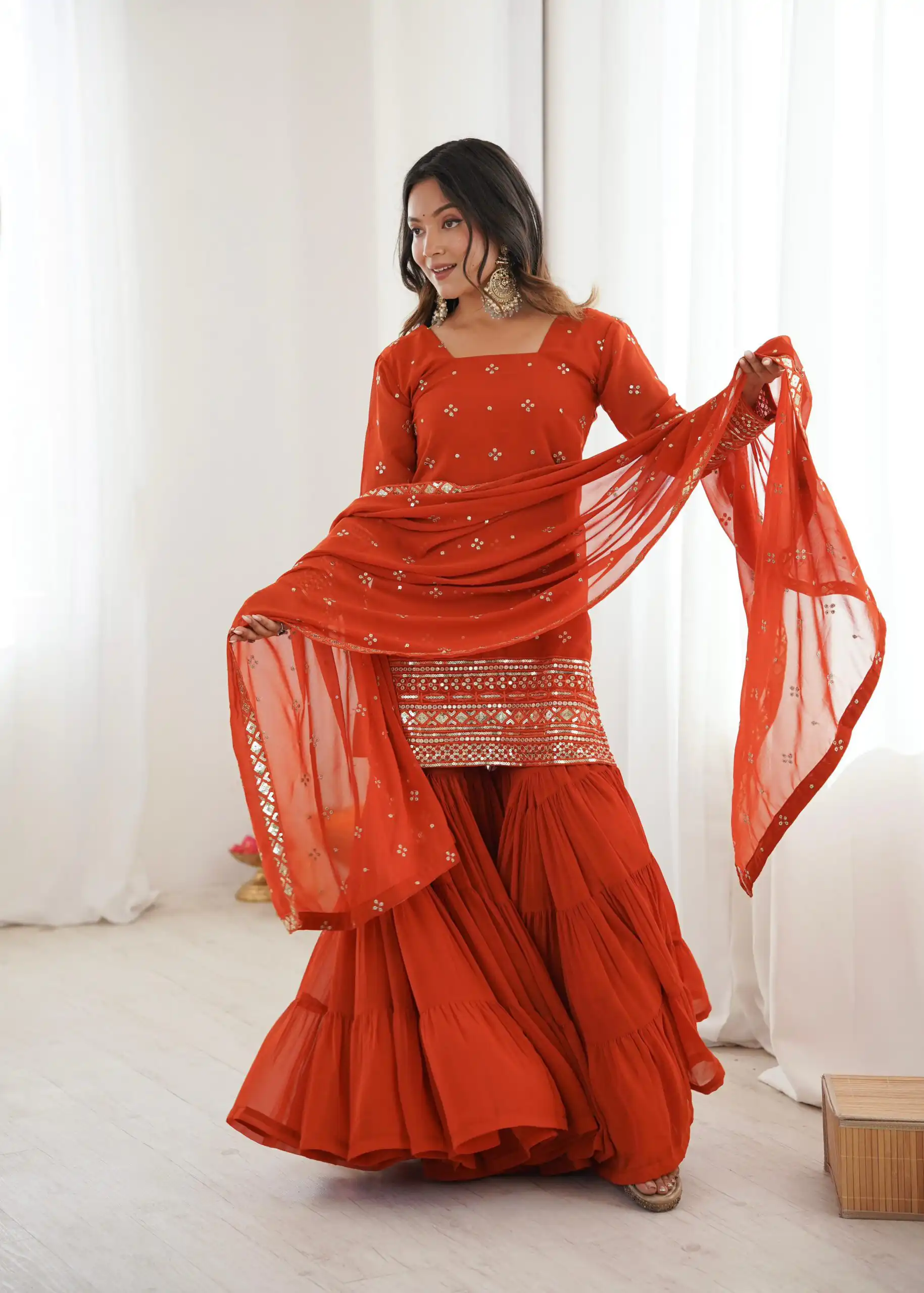 SRK 5317 Orange Georgette Salwar Suit with Embroidery Work. Wedding, Party, Festive Best Price ₹2399. Delivery 4-6 Working Days. Shop now. | Casual Suits, Jump Suits, Tops & Bottoms, Track Suits, Trendy Wear, Creative suits, Designer Suits, Palazzo Suits, Party Wear Suits, Patiala Suits, Salwar suit, Straight Suits