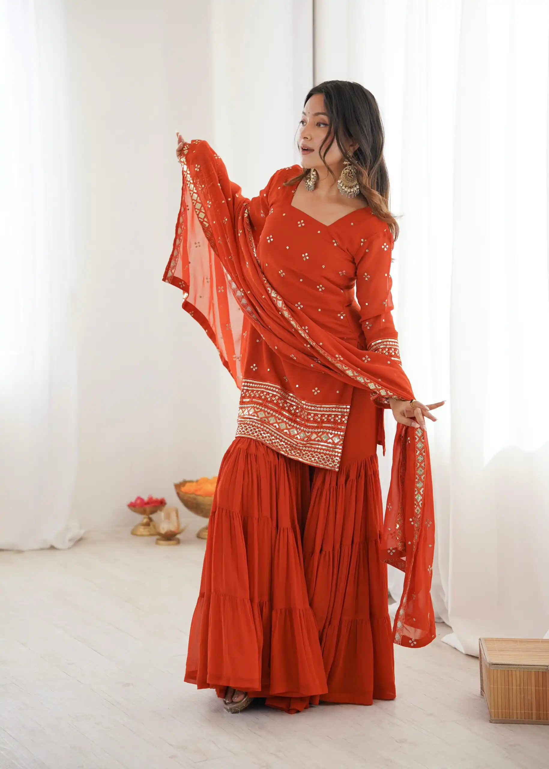 SRK 5317 Orange Georgette Salwar Suit with Embroidery Work. Wedding, Party, Festive Best Price ₹2399. Delivery 4-6 Working Days. Shop now. | Casual Suits, Jump Suits, Tops & Bottoms, Track Suits, Trendy Wear, Creative suits, Designer Suits, Palazzo Suits, Party Wear Suits, Patiala Suits, Salwar suit, Straight Suits