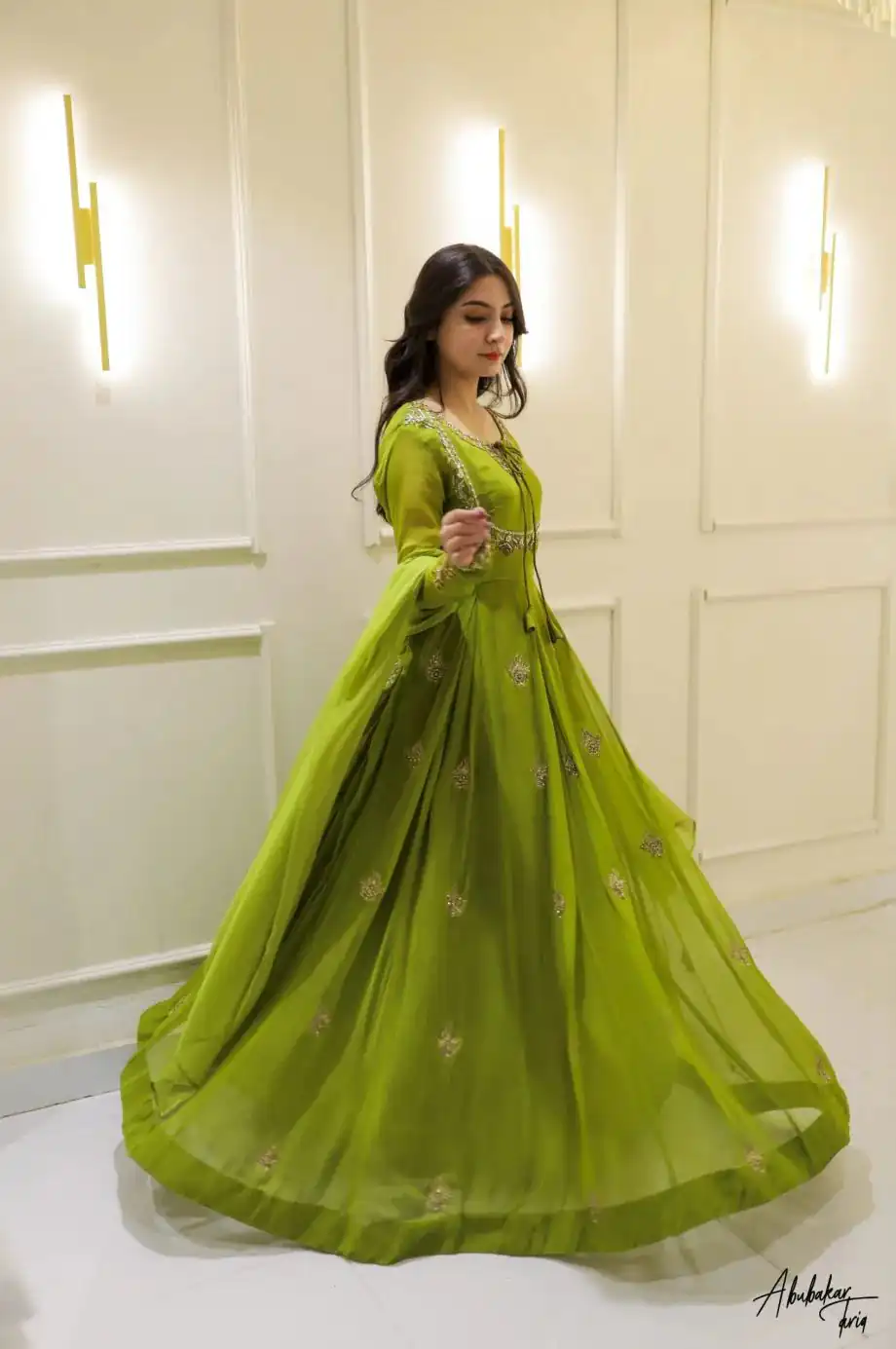 LG 2047 Parrot Green in Color Georgette Embroidery Work Gown . Wedding, Party, Festive, Events Grab it for ₹1949. Delivery 4-6 Working Days. Shop now. | Bollywood Gowns, Creative Gowns, Designer Gowns, Embroidered Gowns, Gowns, Party Wear Gowns