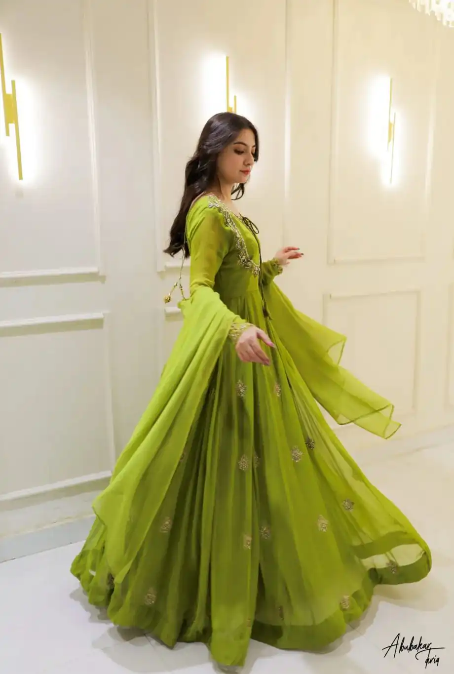 LG 2047 Parrot Green in Color Georgette Embroidery Work Gown . Wedding, Party, Festive, Events Grab it for ₹1949. Delivery 4-6 Working Days. Shop now. | Bollywood Gowns, Creative Gowns, Designer Gowns, Embroidered Gowns, Gowns, Party Wear Gowns