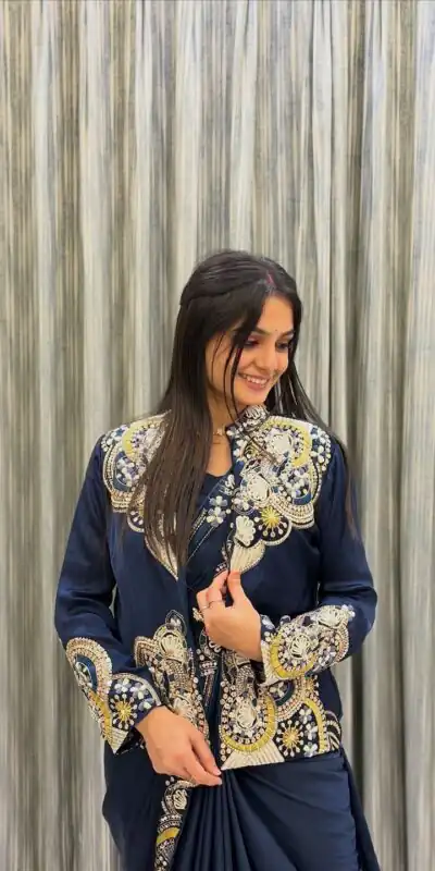 BE 433 Peacock Blue Color French Crape Saree with Embroidery Work. Best Price ₹2099. Delivery 4-6 Working Days. Shop now. | Creative Sarees, Bollywood Sarees, Designer Sarees, Embroidered Sarees, Ethnic Saree, Modern Digital sarees, Party Wear Sarees, Sarees