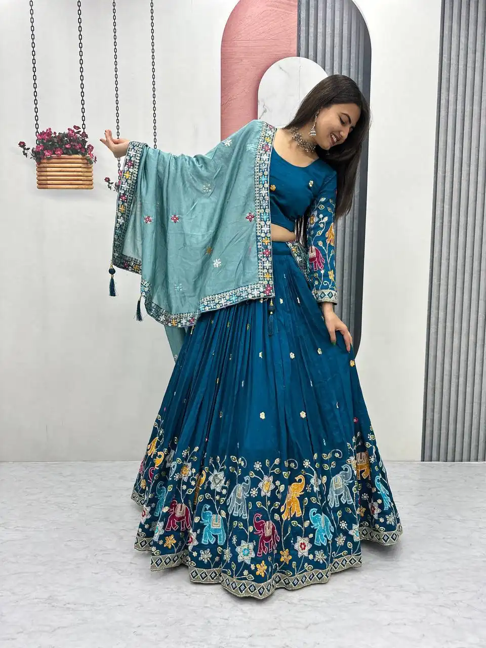 PC 545 Peacock Blue Vichitra Silk Lehenga Choli with Lace Border & Lace Work. Special Price ₹3249. Delivery 4-6 Working Days. Shop now. | Bollywood Lehenga, Creative Lehenga, Designer Lehenga, Embroidered Lehenga, Lehenga, Party Wear Lehenga