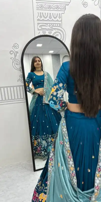 PC 545 Peacock Blue Vichitra Silk Lehenga Choli with Lace Border & Lace Work. Special Price ₹3249. Delivery 4-6 Working Days. Shop now. | Bollywood Lehenga, Creative Lehenga, Designer Lehenga, Embroidered Lehenga, Lehenga, Party Wear Lehenga