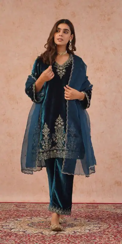 KD 1547 Peacock Blue Viscose Velvet Salwar Suit with Designer Work. Special Price ₹2099. Delivery 4-6 Working Days. Shop now. | Casual Suits, Jump Suits, Tops & Bottoms, Track Suits, Trendy Wear, Creative suits, Designer Suits, Palazzo Suits, Party Wear Suits, Patiala Suits, Salwar suit, Straight Suits