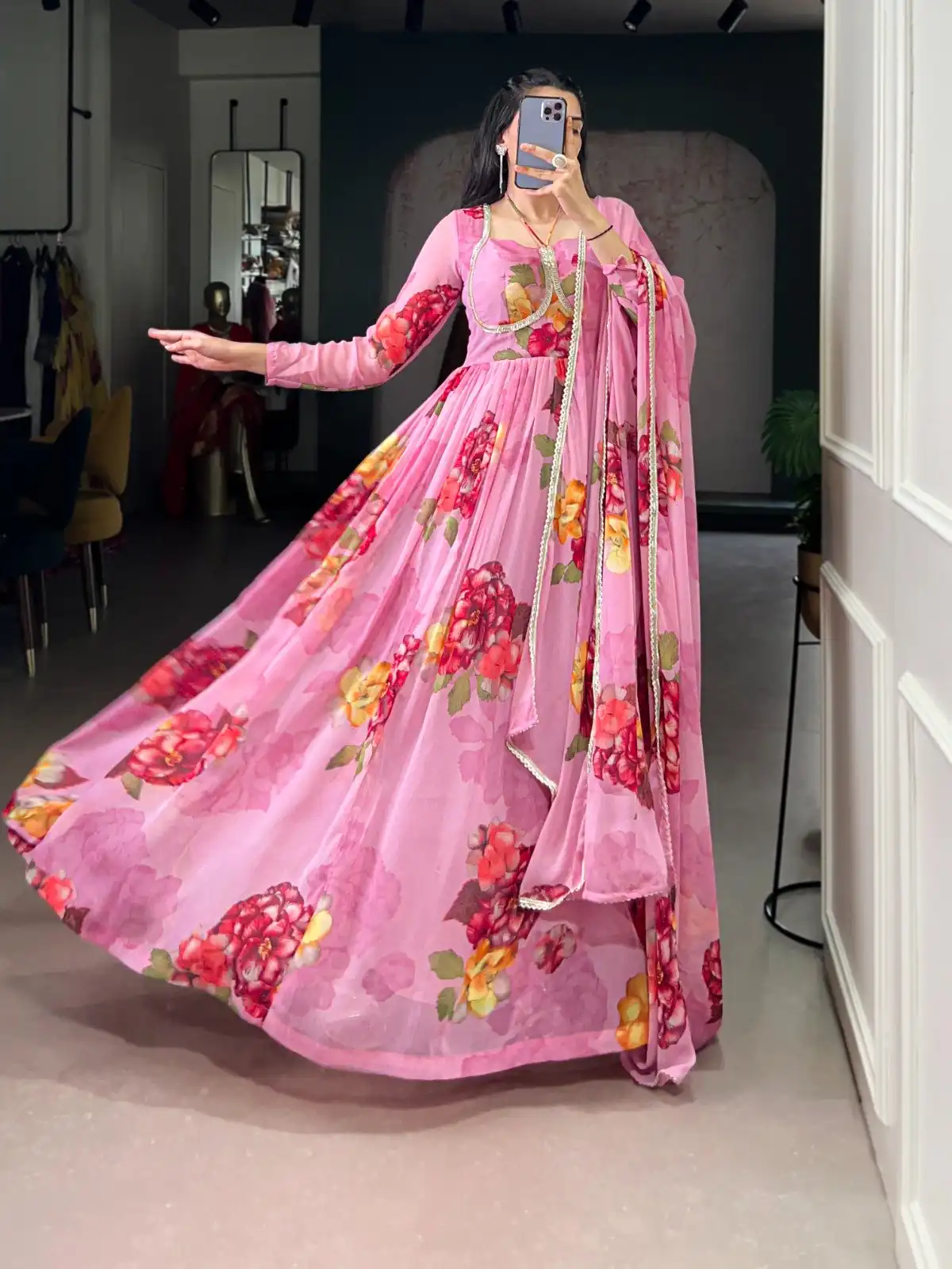 YNF 5103 Pink Lace Work Gown in Chiffon. Get it for ₹1899. Wedding, Party, Festive, Events Delivery 4-6 Working Days. Shop now. | Bollywood Gowns, Creative Gowns, Designer Gowns, Embroidered Gowns, Gowns, Party Wear Gowns
