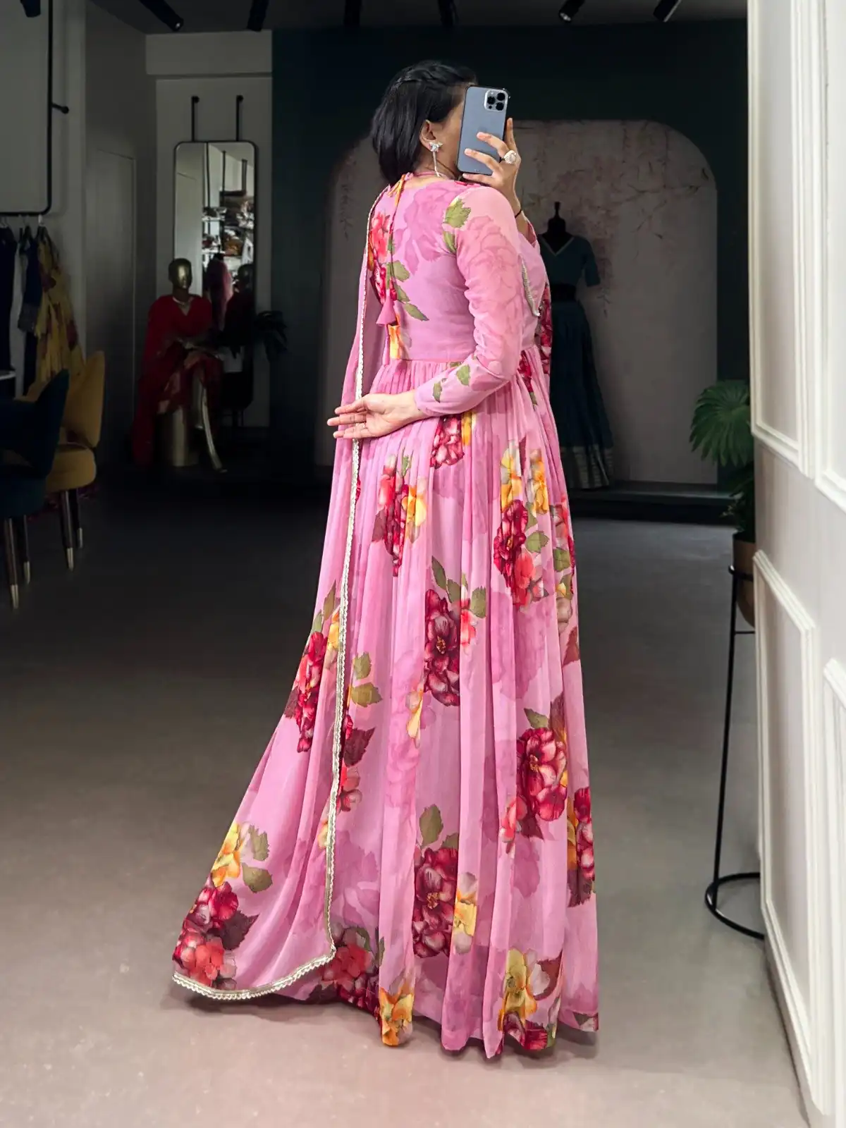 YNF 5103 Pink Lace Work Gown in Chiffon. Get it for ₹1899. Wedding, Party, Festive, Events Delivery 4-6 Working Days. Shop now. | Bollywood Gowns, Creative Gowns, Designer Gowns, Embroidered Gowns, Gowns, Party Wear Gowns