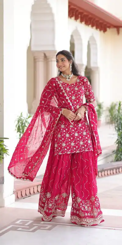 KA 1210 Pink in Georgette. Embroidery Work & Sequins Work Salwar Suit Grab it for ₹2599. Delivery 4-6 Working Days. Shop now. | Casual Suits, Jump Suits, Tops & Bottoms, Track Suits, Trendy Wear, Creative suits, Designer Suits, Palazzo Suits, Party Wear Suits, Patiala Suits, Salwar suit, Straight Suits