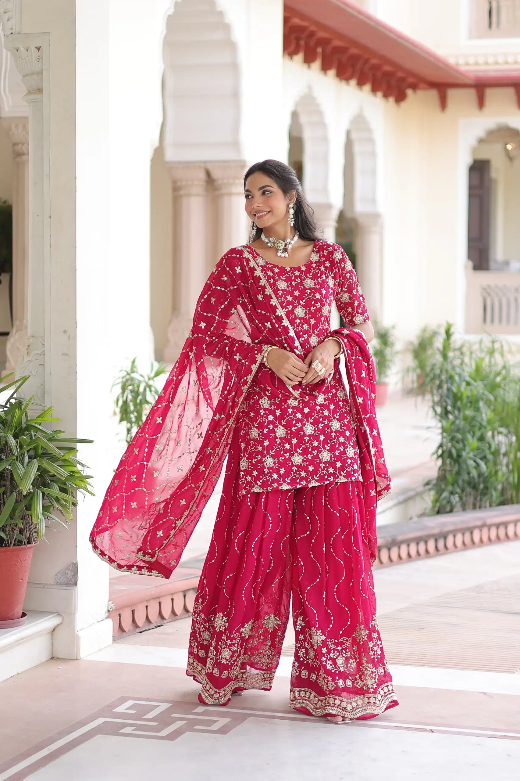 KA 1210 Pink in Georgette. Embroidery Work & Sequins Work Salwar Suit Grab it for ₹2599. Delivery 4-6 Working Days. Shop now. | Casual Suits, Jump Suits, Tops & Bottoms, Track Suits, Trendy Wear, Creative suits, Designer Suits, Palazzo Suits, Party Wear Suits, Patiala Suits, Salwar suit, Straight Suits