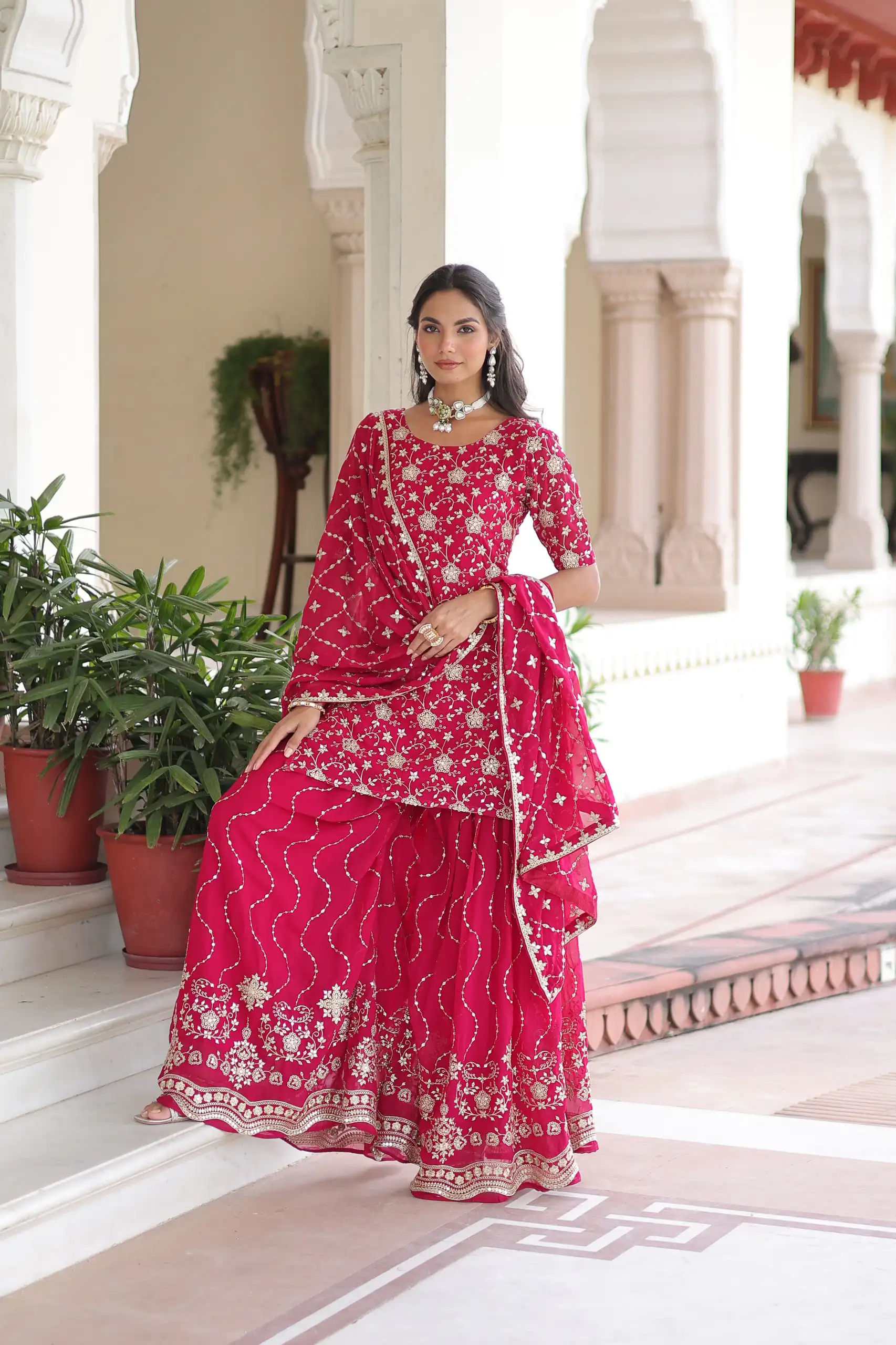 KA 1210 Pink in Georgette. Embroidery Work & Sequins Work Salwar Suit Grab it for ₹2599. Delivery 4-6 Working Days. Shop now. | Casual Suits, Jump Suits, Tops & Bottoms, Track Suits, Trendy Wear, Creative suits, Designer Suits, Palazzo Suits, Party Wear Suits, Patiala Suits, Salwar suit, Straight Suits