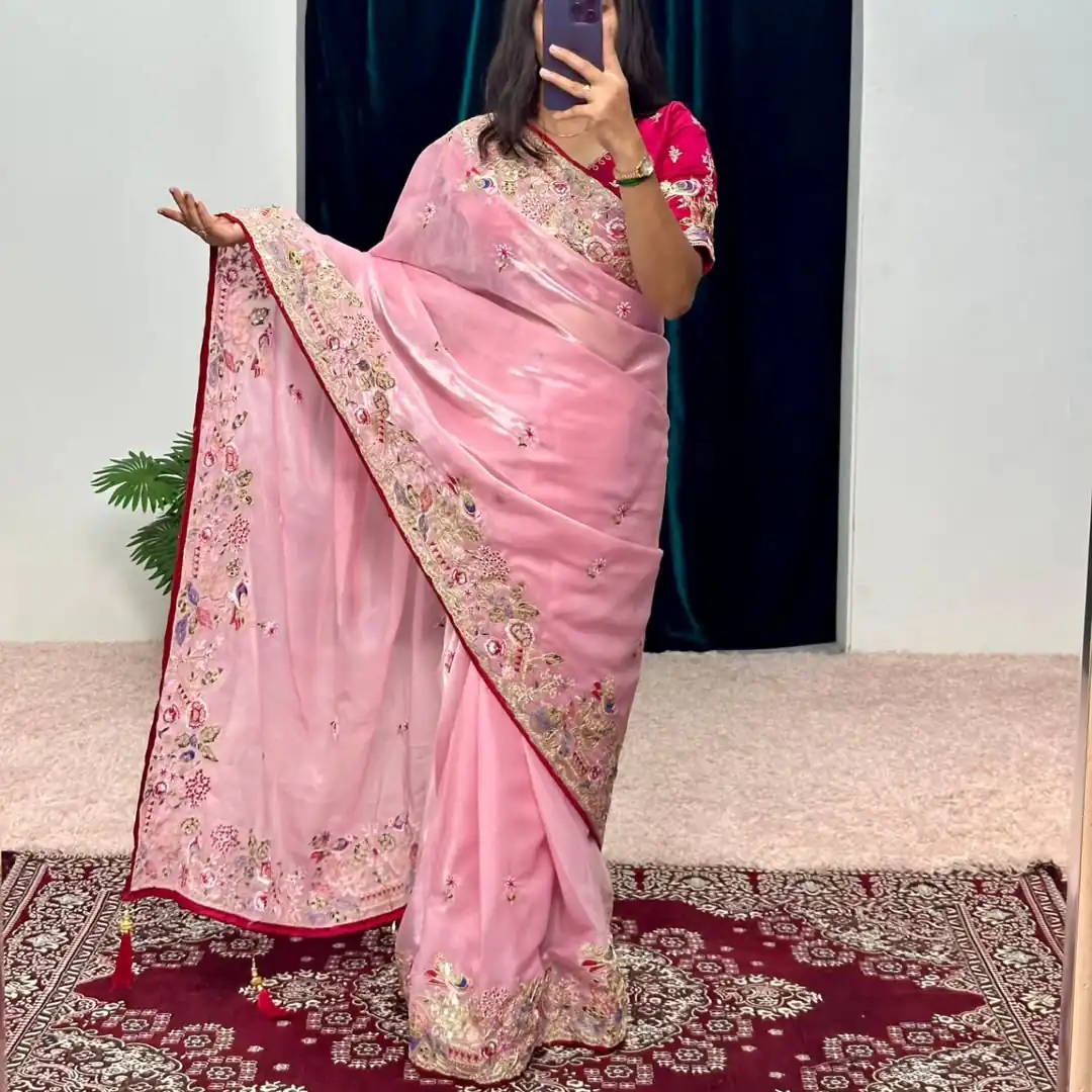 SC 1008 Pink Organza Silk Saree Perfect for Wedding, Party, Eid, Makar Sankranti, Anniversary –. Affordable Price ₹2399. Delivery 4-6 Working Days. | Creative Sarees, Embroidered Sarees, Bollywood Sarees, Designer Sarees, Ethnic Saree, Modern Digital sarees, Party Wear Sarees, Sarees