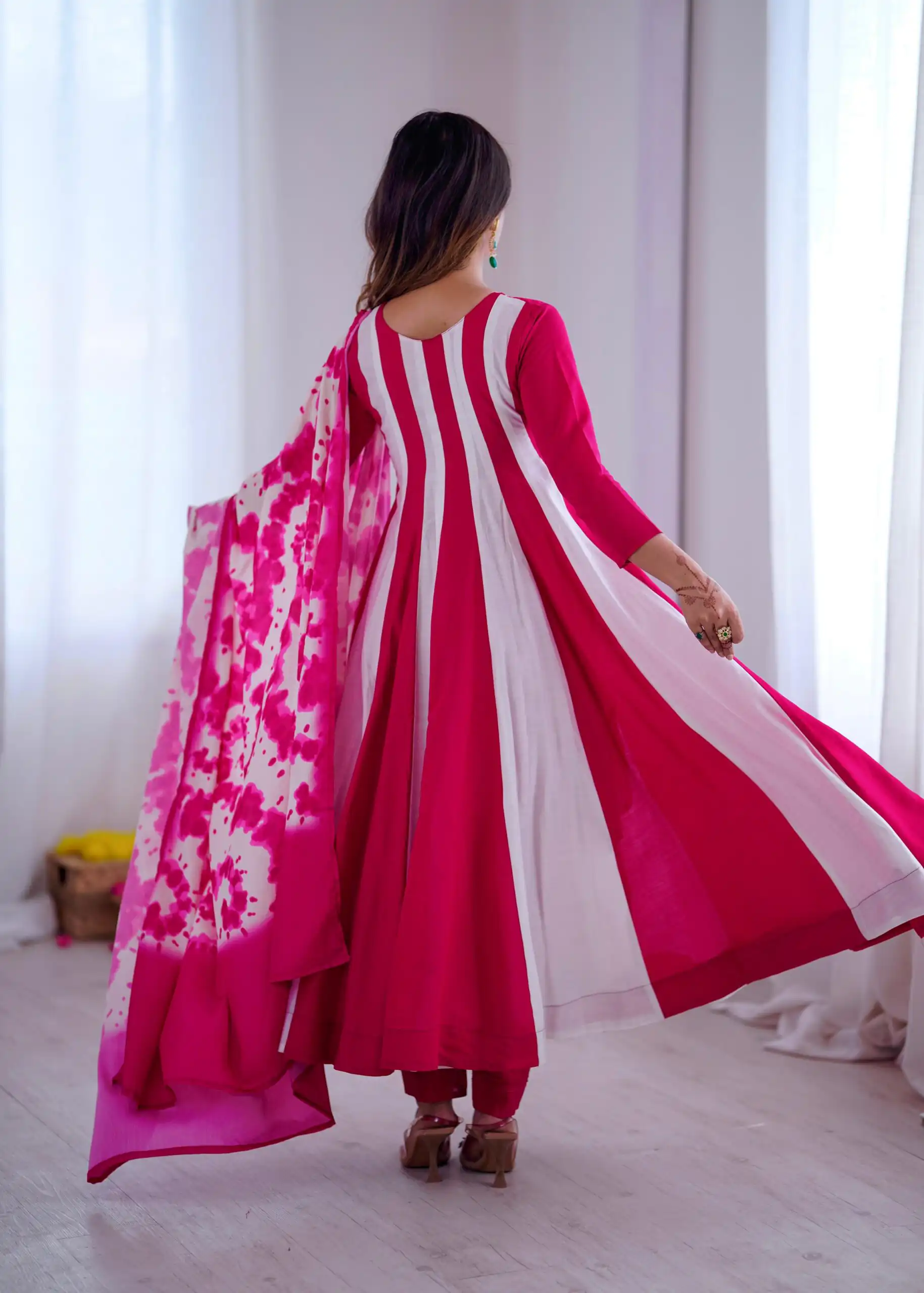 ZF 5014 Pink Roman Silk Gown with Embroidery Work & Digital Print . Exclusive Offer ₹2149. Delivery 4-6 Working Days. Shop now. | Bollywood Gowns, Creative Gowns, Designer Gowns, Embroidered Gowns, Gowns, Party Wear Gowns