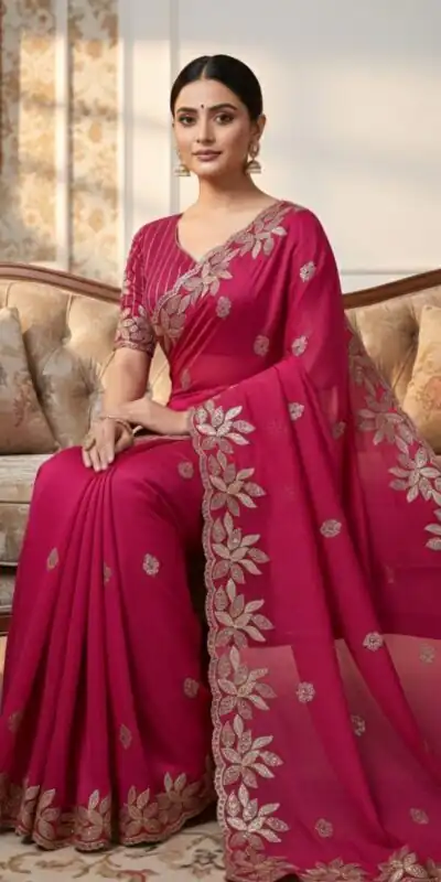 JR 656 Pink Soft Organza Silk Saree Perfect for Wedding, Party, Durga Puja, Baisakhi, Temple Visit – . Affordable Price ₹1799. Delivery 4-6 Working D | Creative Sarees, Embroidered Sarees, Bollywood Sarees, Designer Sarees, Ethnic Saree, Modern Digital sarees, Party Wear Sarees, Sarees