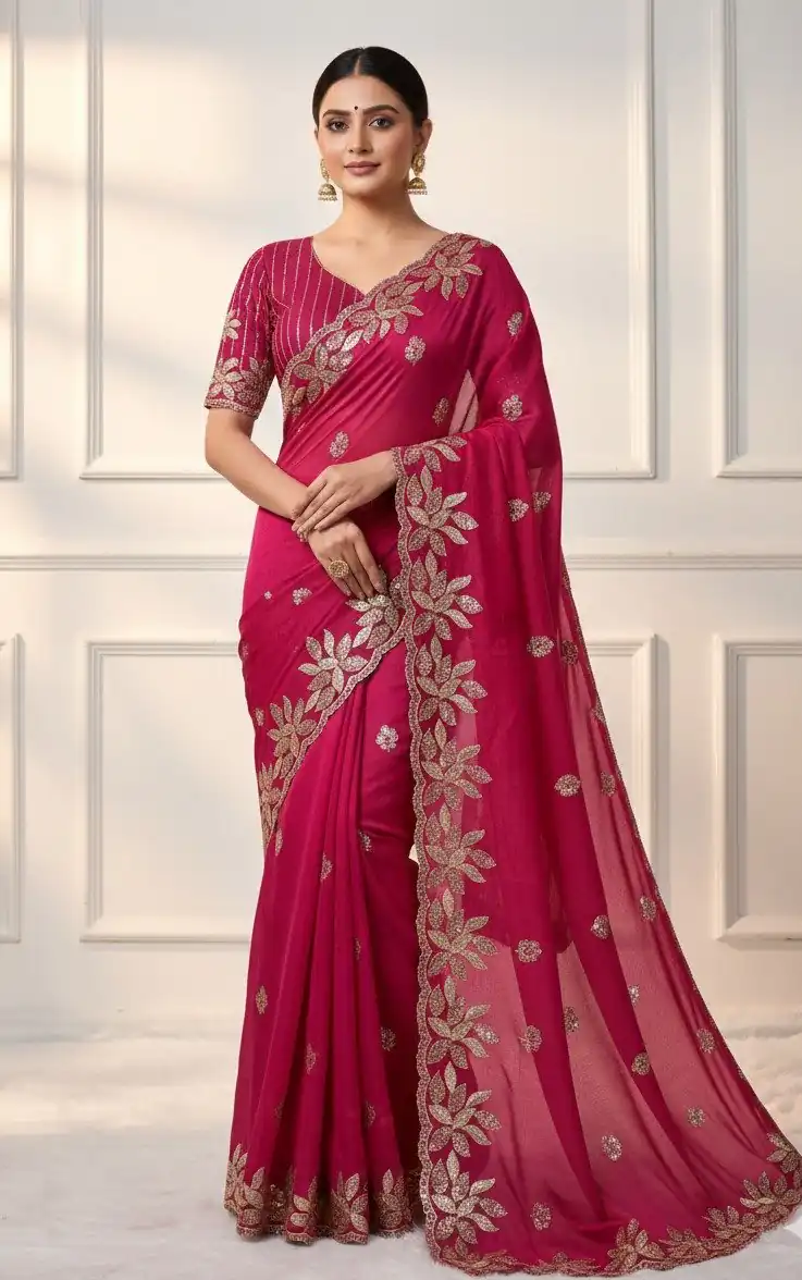 JR 656 Pink Soft Organza Silk Saree Perfect for Wedding, Party, Durga Puja, Baisakhi, Temple Visit – . Affordable Price ₹1799. Delivery 4-6 Working D | Creative Sarees, Embroidered Sarees, Bollywood Sarees, Designer Sarees, Ethnic Saree, Modern Digital sarees, Party Wear Sarees, Sarees