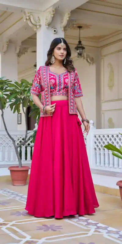 Ram 142 Pink Vichitra Lehenga Choli with Embroidery Work & Thread Embroidery. Introductory Price ₹2549. Delivery 4-6 Working Days. Shop now. | Bollywood Lehenga, Creative Lehenga, Designer Lehenga, Embroidered Lehenga, Lehenga, Party Wear Lehenga