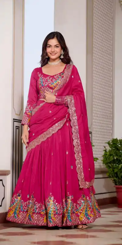 Ram 113 Pink Color Vichitra Lehenga Choli with Embroidery Work. Exclusive Offer ₹3099. Delivery 4-6 Working Days. Shop now. | Bollywood Lehenga, Creative Lehenga, Designer Lehenga, Embroidered Lehenga, Lehenga, Party Wear Lehenga